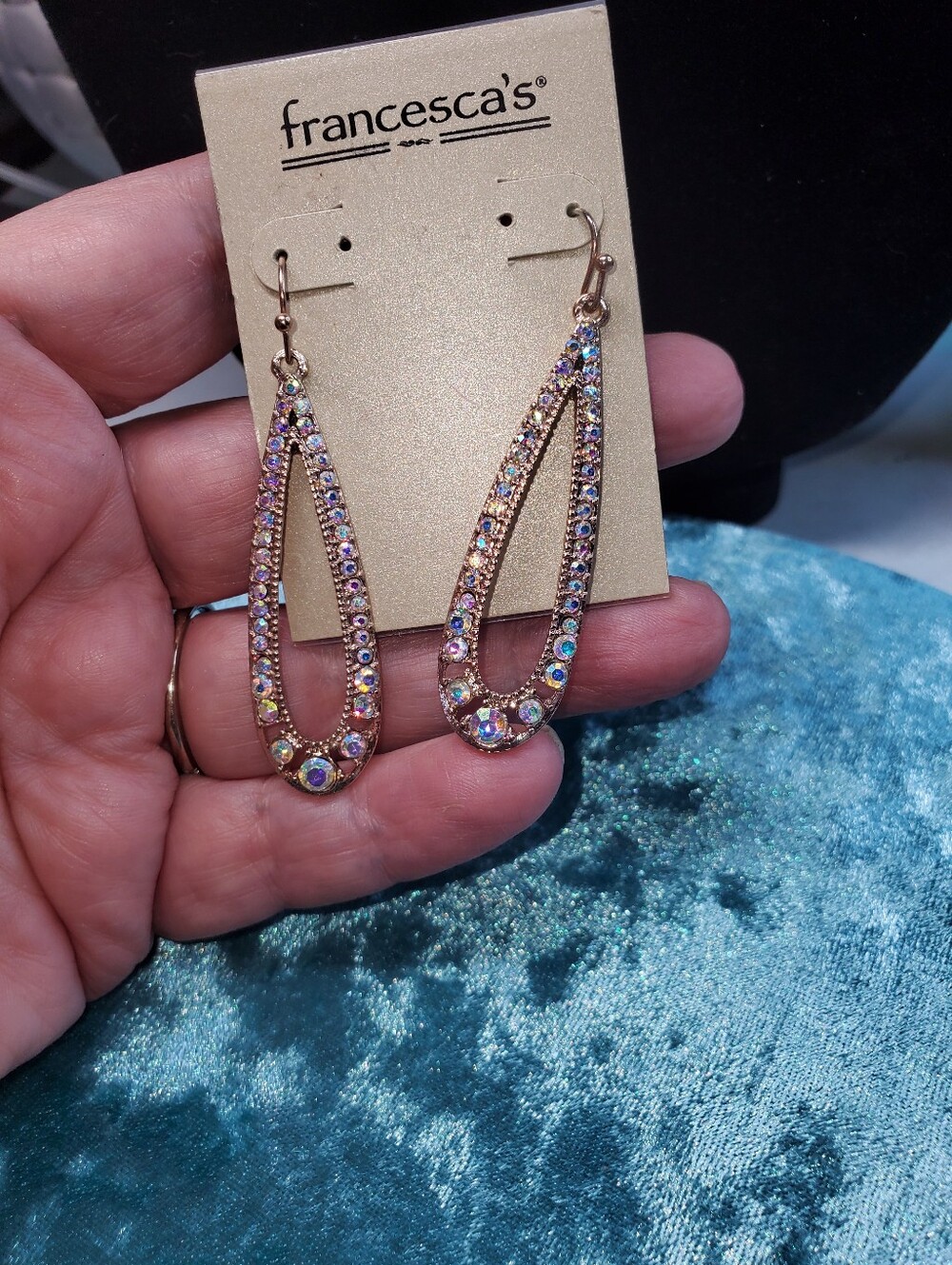 Francesca's Collections Rose Gold Iridescent Teardrop Crystal Earrings